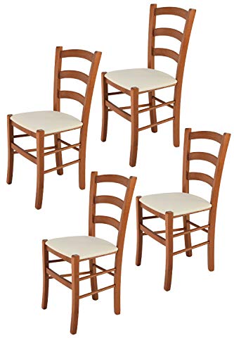 t m c s Tommychairs - Set 4 chaises Venice pour Cuisine, Bar et Salle à Manger, Robuste Structure en Bois de hêtre peindré en Couleur Cerisier et Assise...