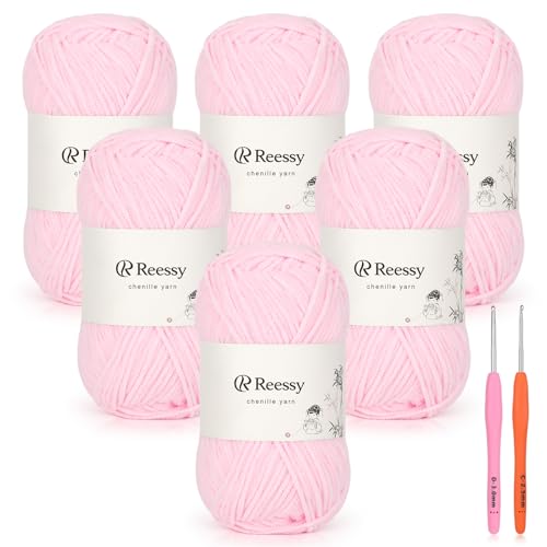 Image of Skinny Chenille Yarn for Crocheting - 6 Pack of 50g /158yd (948yd Total) - Soft Matte Thin Chenille CYC #2 - Fine Weight Baby Yarn for Plush Toys, Baby Blankets & Small Crafts(Soft Pink)