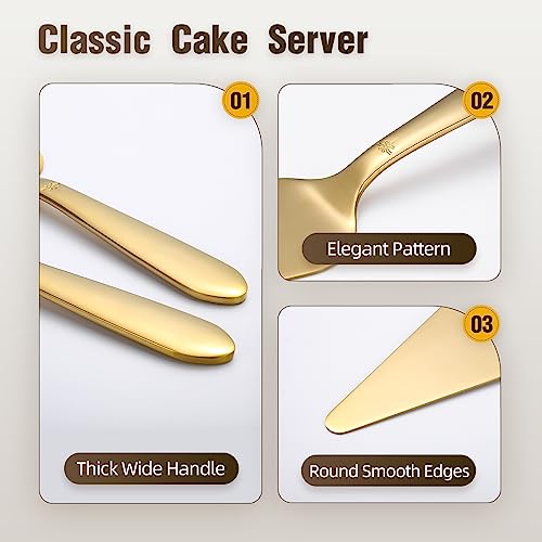 Amrules Cake Server, Wedding Cake Cutting Set 2 Piece Gold Cake Cutter, Stainless Steel Pie Server with Smooth Edge and Exquisite Pattern Design for Pastry Pizza Dessert
