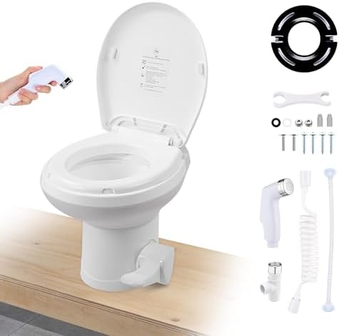 Yescom 15" Low Profile RV Toilet Gravity Flush with Bidet Sprayer...