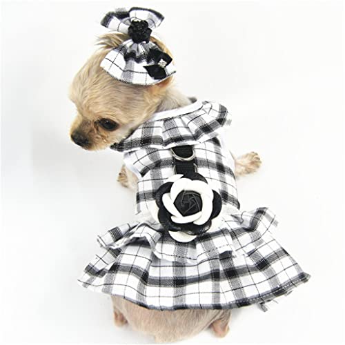 Conjunto de arnés y Correa de Vestir para Perros y Gatos de Princesa Hechos a Mano, Chaleco de arnés para Mascotas a Cuadros Negros, Cuerda de Entrenamiento, Accesorios para Perros pequeños