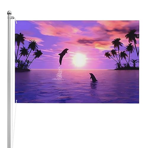 Drapeau dauphins au coucher du soleil 1,2x1,8m grand format pour jardin et cour