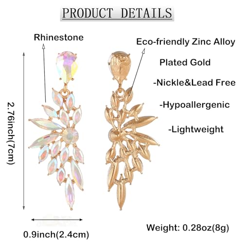Rhinestone Statement Earrings Cluster Crystal Drop Dangle Earrings Teardrop Chandelier Earring Dangling Prom Wedding Bridal Earrings for Women4