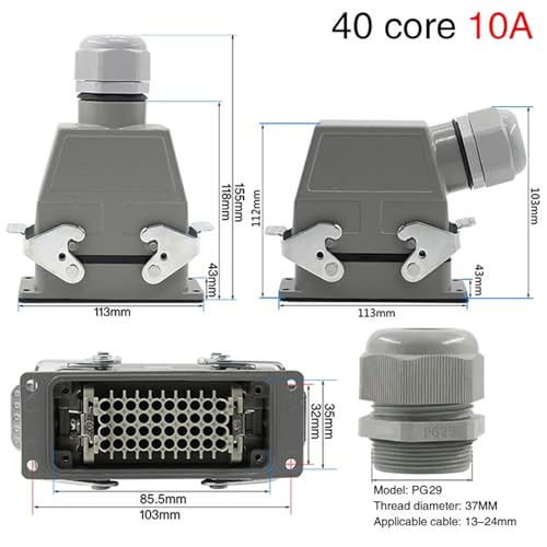 Conector industrial de alta resistencia con 40 pines para conexiones seguras de 10A 3