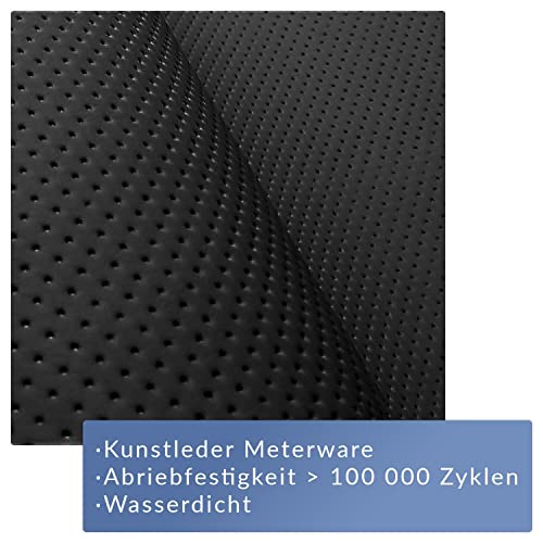 Kunstleder Meterware Stoffe zum Nähen Schwarz Wasserdichte Polsterung (1 Stk- Breite: 140cm x Länge: 100cm) Polsterstoff Polster für Möbel Schuhe Handtaschen Steppung Perforiert