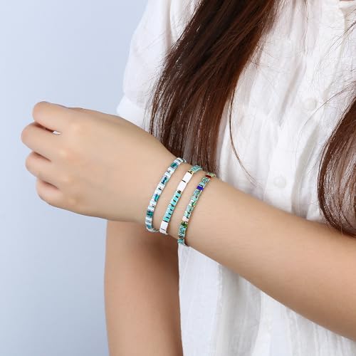 Image of KELITCH Women Stretch Bracelets Mixed Tila Seed Beaded Bracelets Lucky Jewelry for Women Lovers