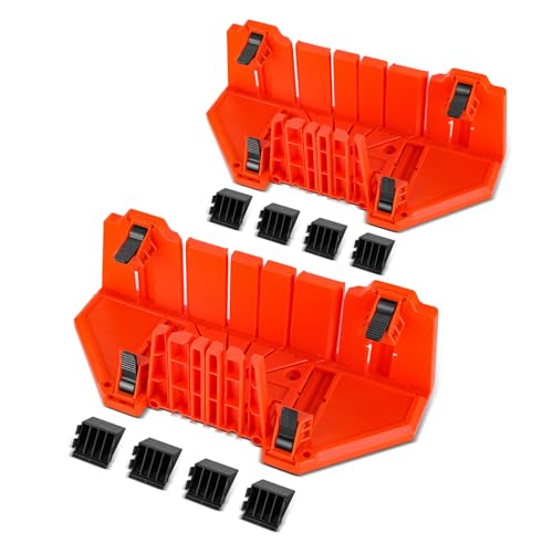 DNA MOTORING 2pcs and 8 clamps Miter Saw Box Plastic Clamping Mitre Block with 90 degree, 45 degree, and 22-1/2 degree Angle Slot Types Plastic for Woodworker Carver Carpenter,TOOLS-00576