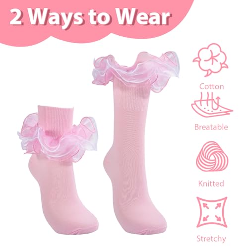 Girls Ruffle Socks 4-Layer Toddler Big Lace Frilly Little Girl Turn Cuff Fancy Pageant Dress Socks for Kids3