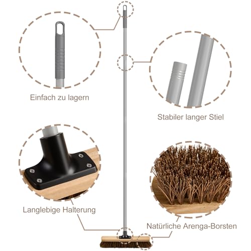 Mitclear 40cm Gartenbesen mit Langem Stiel(160cm), Straßenbesen mit Arenga-Borsten, Nass- und ölbeständig, Industriebesen Kehrbesen Werkstattbesen Außenbesen, Kehrbesen Robust für den Ausseneinsatz – Bild 4