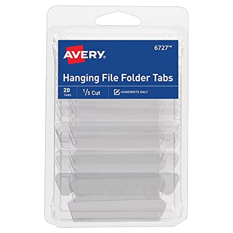 Avery Hanging File Tabs, 1/5 Cut, Clear, Permanent, Pack of 20 Cover