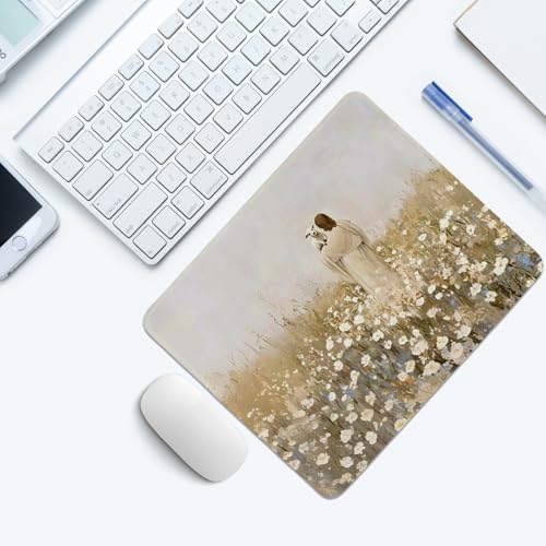 Image of Jesus Mouse Pad,Christian Mouse Pad,Vintage Easter Decor Desk Mat,White Floral Desk Mat,Christian Desk Accessories for Dorm Home Office Decor,Jesus Find The Lost Lamb,10.2x8.3 Inch