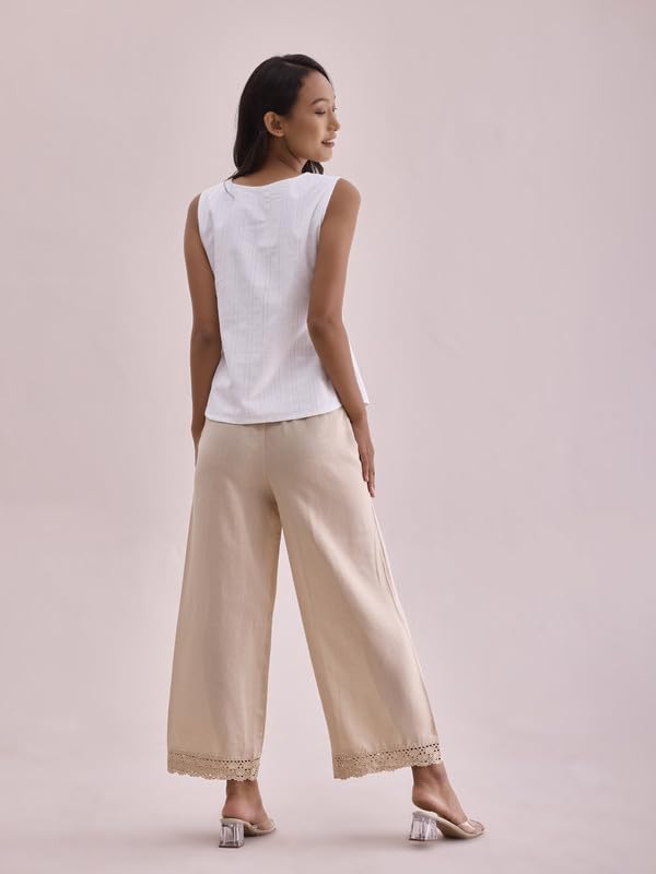 Image of GO COLORS Soft Linen Wide Pant Full Length for Women| Breathable, Mid Rise