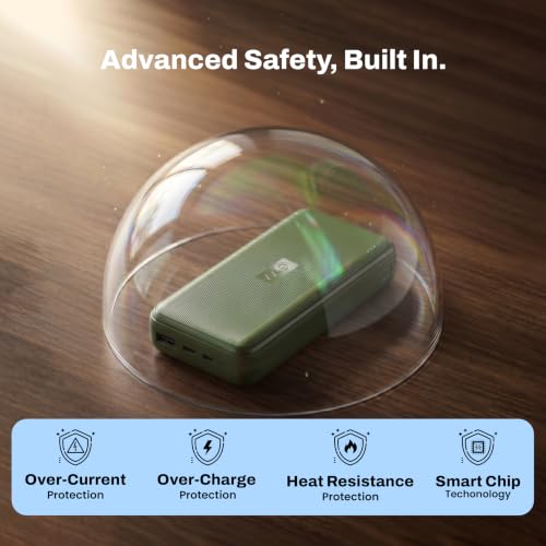 Image of EVM EnConnect Plus 20000mAh Power Bank | 22.5 W Fast Charging | Built-in Type-C & Lightning Cables | USB-A & Type-C Output | Android, Pocket Size | 2 Year Warranty(EVM-P0506-Olive Green)