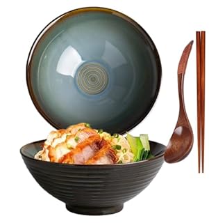 TuYines Ceramic Ramen Bowl, Ramen Bowl Set, Japanese Ramen Bowl with Spoon & Chopsticks, 1200 ml Soup Bowls, SaladBowl (Style B)