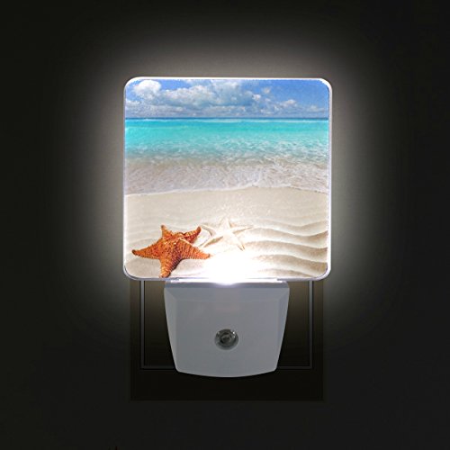 Naanle Set Of 2 Starfish Over Wavy White Sand Beach Bright Blue Sky And Ocean Summer Style Auto Sensor Led Dusk To Dawn Night Light Plug In Indoor For Adults #TOP2