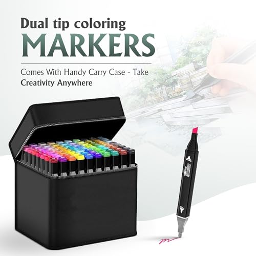 Image of AMIRATE 48 Pcs Dual Tip Markers Set, Non-Toxic Art Supplies For Kids & Adults, Books Pen With Carry Case Set Colour Broad Drawing Sketching (48), Multicolor