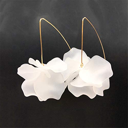 Boho Rose Petal Dangle Resin Earrings - Long Drop Acrylic Tiered Flower Earrings - Statement Exaggerated Floral Tassel Earrings For Women And Girls (White) #TOP6