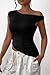 PRETTYGARDEN Womens Off The Shoulder Y2K Tops 2026 Summer Sleeveless Asymmetrical Ruched Going Out Tank Top Fashion Clothing (Black,X-Large)
