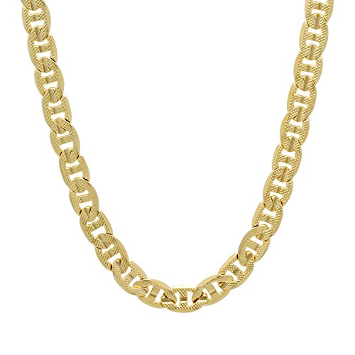 The Bling Factory 7mm 14k Yellow Gold Plated Flat Mariner Chain Necklace, 40 inches