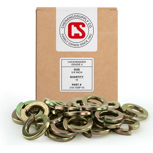 Image of Chenango Supply 5 /8 inch Grade 8 Split Lock Washers | Hardened Alloy Steel, Yellow Zinc Chromate Finish, Heavy Duty Spring Lock Washers for 5 /8-11 Hex Bolts (25 Pieces)