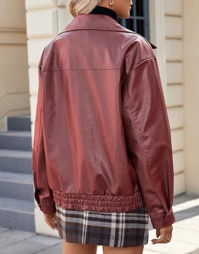 American Trends Leather Jacket Women Bomber Pleather Jacket Oversized Leather Blazer Biker Motorcycle Jacket3