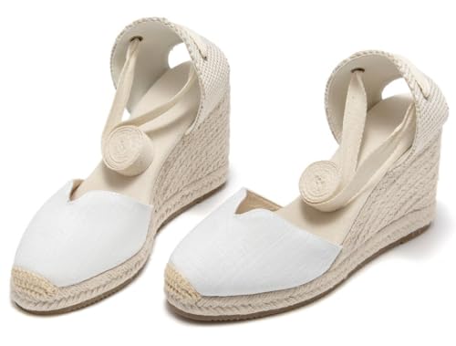 Image of Womens Espadrille Wedge Sandals Closed Toe Platform Lace Up Ankle Strap Slingback Summer Dress Shoes