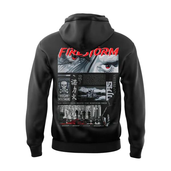 Image of DUDEME : FIRE OG Iconic Black Unisex Hoodie Sweatshirt for Pawan Kalyan Fans 100% Cotton Hooded Neck Regular Fit (in, Alpha, M, Regular, Black)