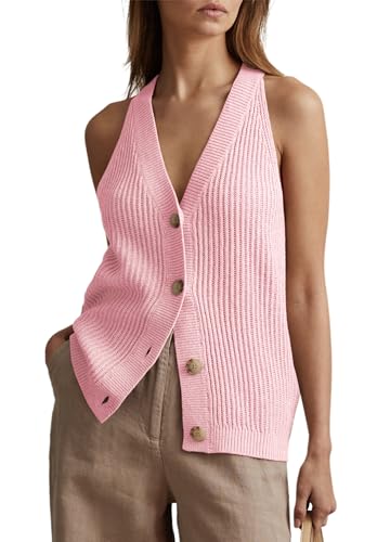 Image of Womens Button-Front Sweater Vest Top V Neck Sleeveless Knit Tank Fitted Halter Raceback Cardigan Vest