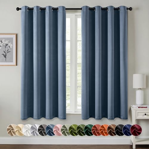 Image of MIULEE Blackout Curtains for Bedroom Living Room 2 Panels, Thermal Insulated Room Darkening Drapes Grommet Noise Reducing Light Blocking Window Treatments 68 Inches Long 55x68 Inch Stone Blue