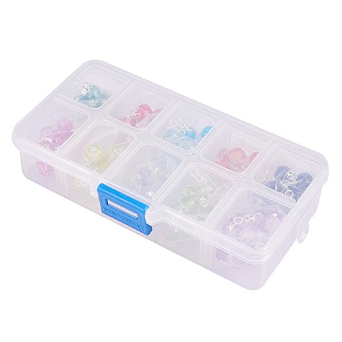 Ph Pandahall 100Pcs Crystal Dangle Charms, Crackle Glass Drop Beads Charms 10 Color Dangle Bead With Silver Bead Cap Drops Beads Charms Pendants For Jewelry Making Necklace Earring #TOP7