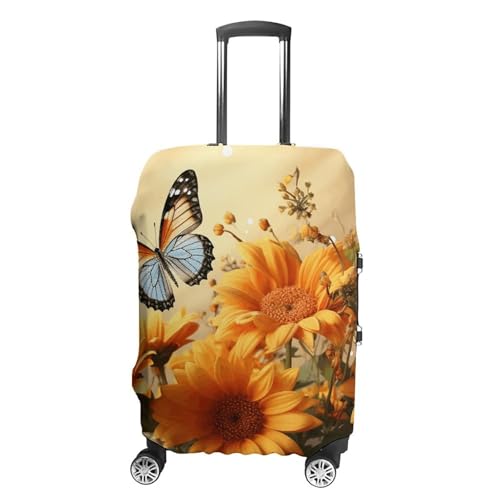 Luggage Cover Dustproof Anti-scratch Suitcase Cover Elastic Travel Suitcase Protector Cute Sunflower And Butterfly Washable Baggage Case Luggage Sleeves Fits 18-32 Inch Luggage
