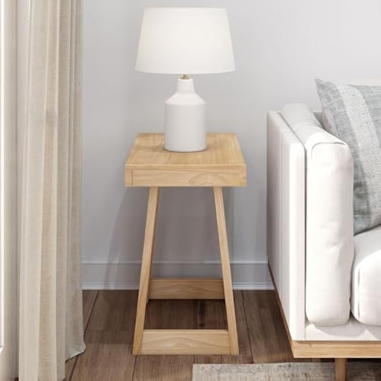 Plank+Beam Classic Rectangular Side Table, 25, Slim Side Table for Living Room, Narrow Nightstand for Small Spaces, Wood End Table for Bedroom, Blonde Wirebrush