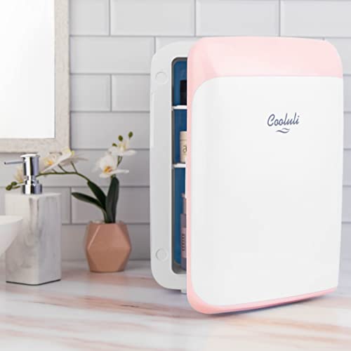 Cooluli 15L Mini Fridge For Bedroom - Car, Office Desk & College Dorm Room - 12V Portable Cooler & Warmer For Food, Drinks, Skin Care, Beauty, Makeup & Cosmetics - Ac/Dc Small Refrigerator (Pink) #TOP6