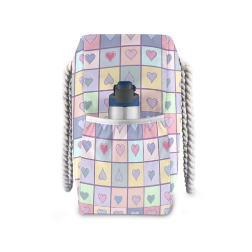 Grid-of Colored Squares Beach Bag & Travel Tote Bag Large Sandproof with Zipper Closure, Wet Pouch for Swim Gym Travel, Lightweight Foldable Outdoor Bag3