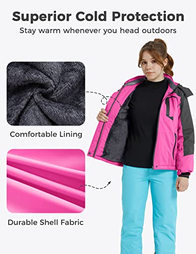 Wantdo Girl's Waterproof Ski Jacket Warm Winter Coat Windproof Outdoor Winter Snowboarding Jackets Fleece Hooded Rain Coats #TOP4