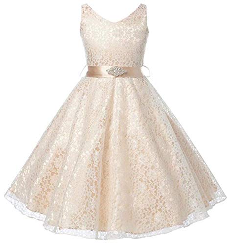 Betusline Sleeveless Formal Party Wedding Flower Girl Lace Dresses for Toddlers and Little Girls, Champagne, Gold, 4-5 Years = Label 3=110 Betusline Sleeveless Formal Party Wedding Flower Girl Lace Dresses for Toddlers and Little Girls, Champagne, Gold, 4-5 Years = Label 3=110