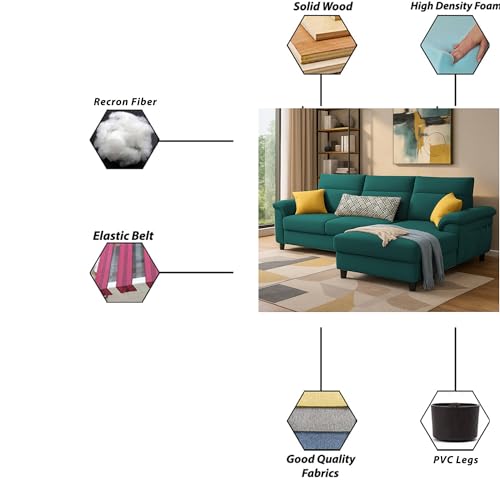 Image of Casaliving Seams RHS 4 Seater L Shape Sofa for Living Room (Pine Fabric) Premium Fabric Sofa