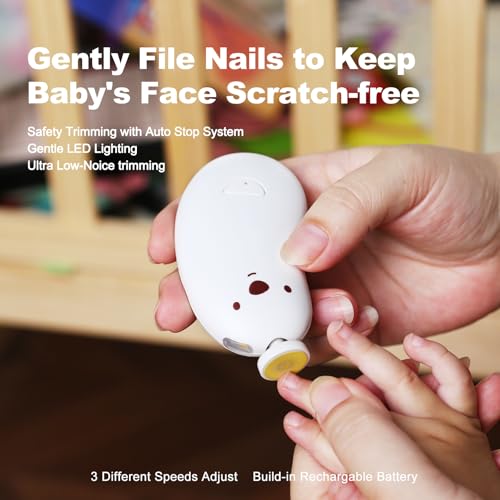 Baby Nail File Electric, Gentle Rechargeable Nail Trimmer, Baby Nail Clippers Grooming Kit Manicure Set for Infant Toddler or Adults, 6 Grinding Head Replacement Pads White - Image 3