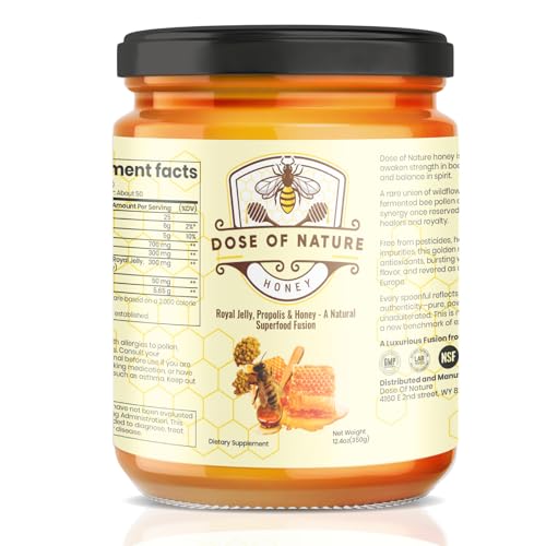 DOSE OF NATURE Raw Honey with Bee Bread | Small Batch, Unfiltered Superfood Honey Pack for Energy & Stamina | Organic Honey for Vitality, Recovery, Immunity & Daily Wellness | Wildcrafted, 50 Servings