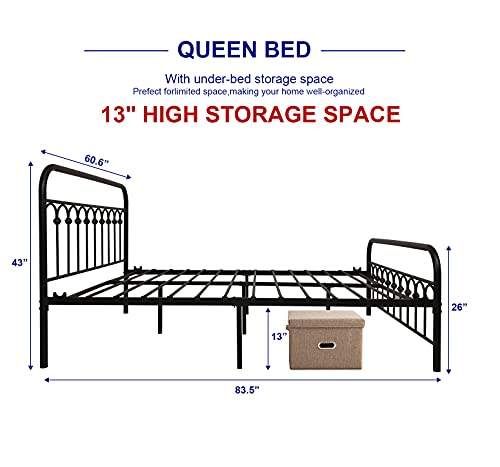 Tuseer Metal Bed Frame Queen Size With Vintage Headboard And Footboard Platform Base Wrought Iron Bed Frame (Queen,Black) #TOP1