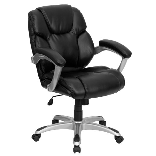 Flash Furniture Mid-Back Black Leathersoft Layered Upholstered Executive Swivel Ergonomic Office Chair With Silver Nylon Base And Arms #TOP18