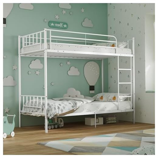 XINBEDEU 3FT Single Bunk Bed Metal Frame, Twin Over Twin Size Metal Bunk Bed with Slatted Support, Sturdy and Durable Design for Kids and Adults (White, Twin)