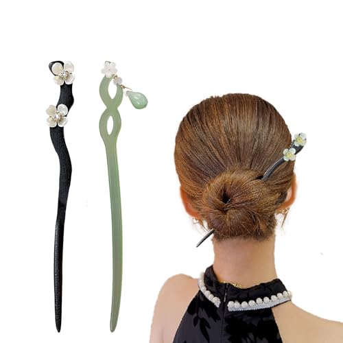 Image of 2 Pcs Hair Accessories Juda Pin Stylish Wooden & Resin Hair Sticks for Women Hair Chopsticks Hairpin for Buns Hair Accessories for Women Best Gift for Wife Mother & Sister | Pack of 2 (Green & Black)