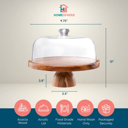 Homesphere Cake Stand With Acrylic Lid, Acacia Wood Base, Acrylic Dome, Multifunctional 2 In 1 Use, Charcuterie Board, Cheese Board, Serving Platter For Cakes, Pastries, Muffins, Desserts #TOP5
