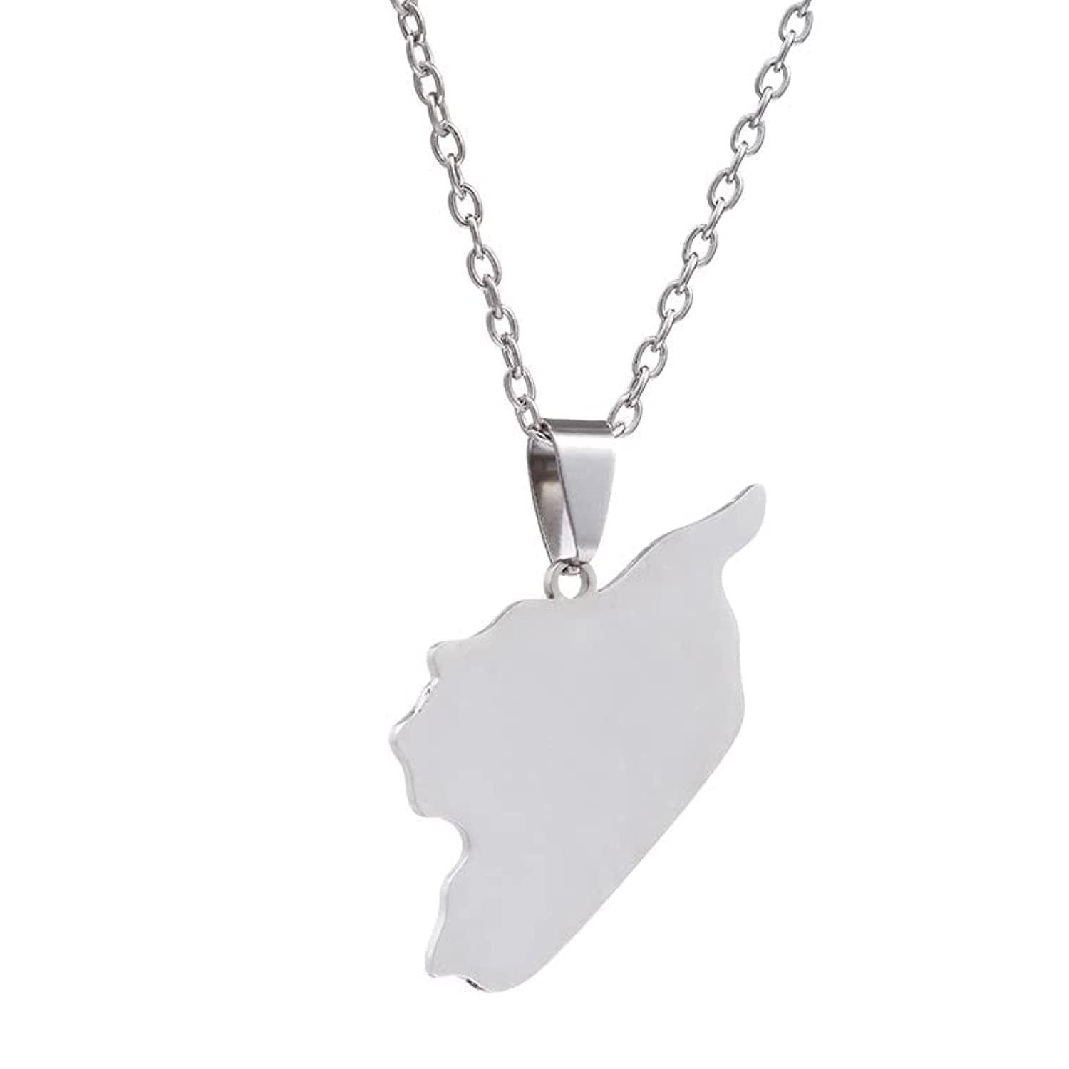 Silver Syria Map Flag Pendant Chain Necklace for Women Men Middle East Jewelry Necklaces