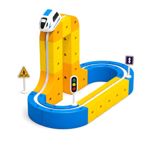 Image of Cable World Magnetic Adventure Train Track Set for Kids, 107 PCS DIY Magnetic Suspended Orbit Racing Track with 1 USB Rechargeable Magnetic Train, Wall Climbing Suction Track for Kids 3+