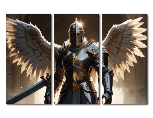Toile murale chevalier angélique triptyque 152x80 cm encadrée
