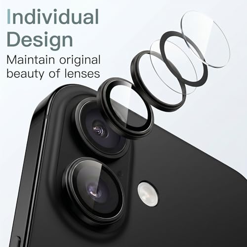 Image of amazon basics Camera Glass Lens Protector Ring for iPhone 17 Case Friendly with Edge to Edge Coverage and Easy Installation (Black)