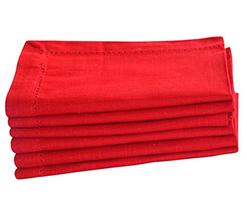 Red Cloth Napkins Set Of 6, Linen Dinner Napkins 18X18 100% Cotton Napkins, Dinner Napkins, Linen Napkins Machine Washable And Handcrafted, 4Th Of July Napkins, Classic Hemstitch Red Dinner Napkins #TOP4