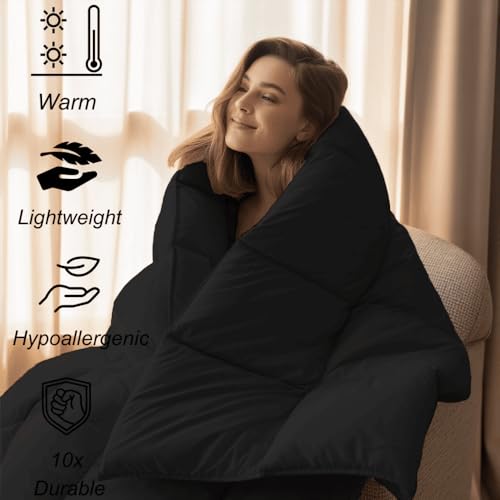 Image of Twin Size Comforter Set - All Season Down Alternative Bedding Comforter Set - Quilted Duvet Insert with Corner Tabs - Box Stitched Blanket - Breathable, Soft - Black